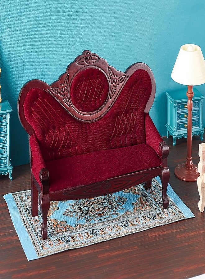 AHANDMAKER Dollhouse Furniture Miniature Accessories, 1/12 Scale Mini House Vintage Red Wooden Carved Sofa Bench Armchairs for Dollhouse Living Room Scene Simulation Craft Decoration Party - Image 4